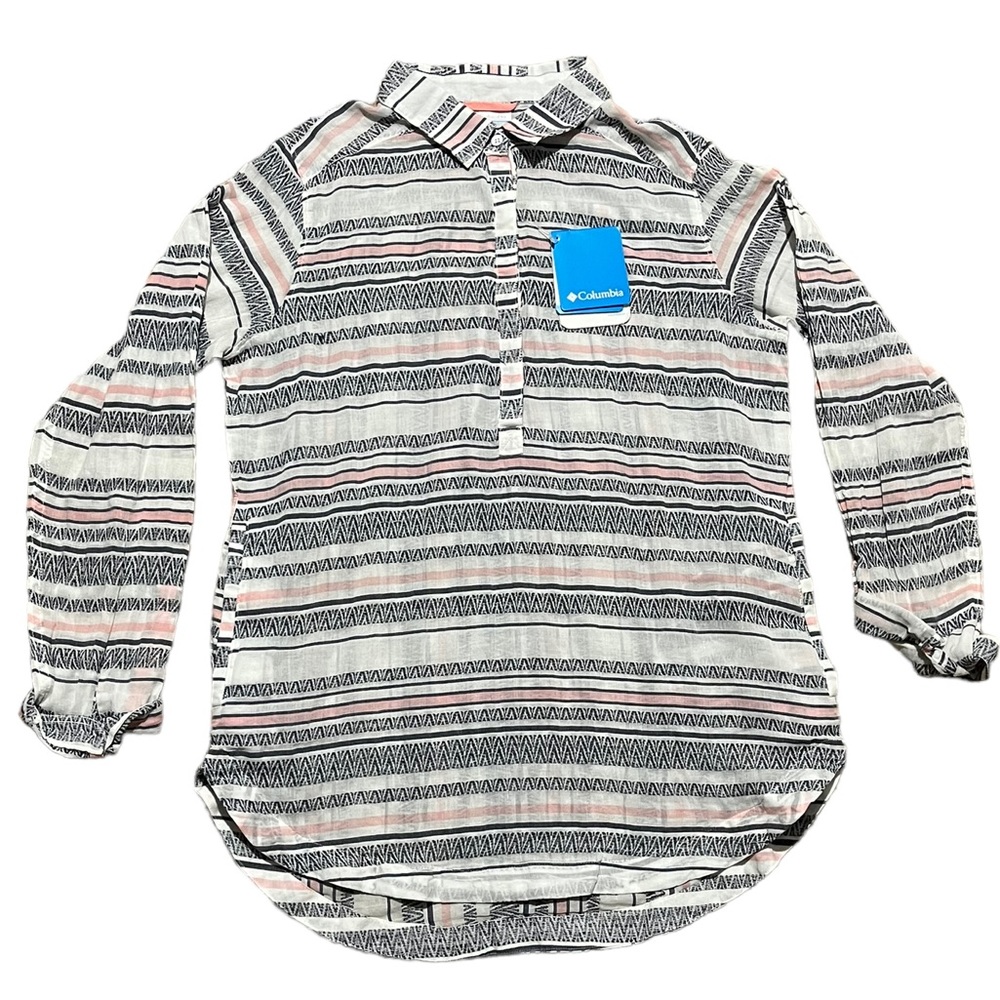 NWT Columbia Striped Half Button Up Top | Women's M - Picture 2 of 8